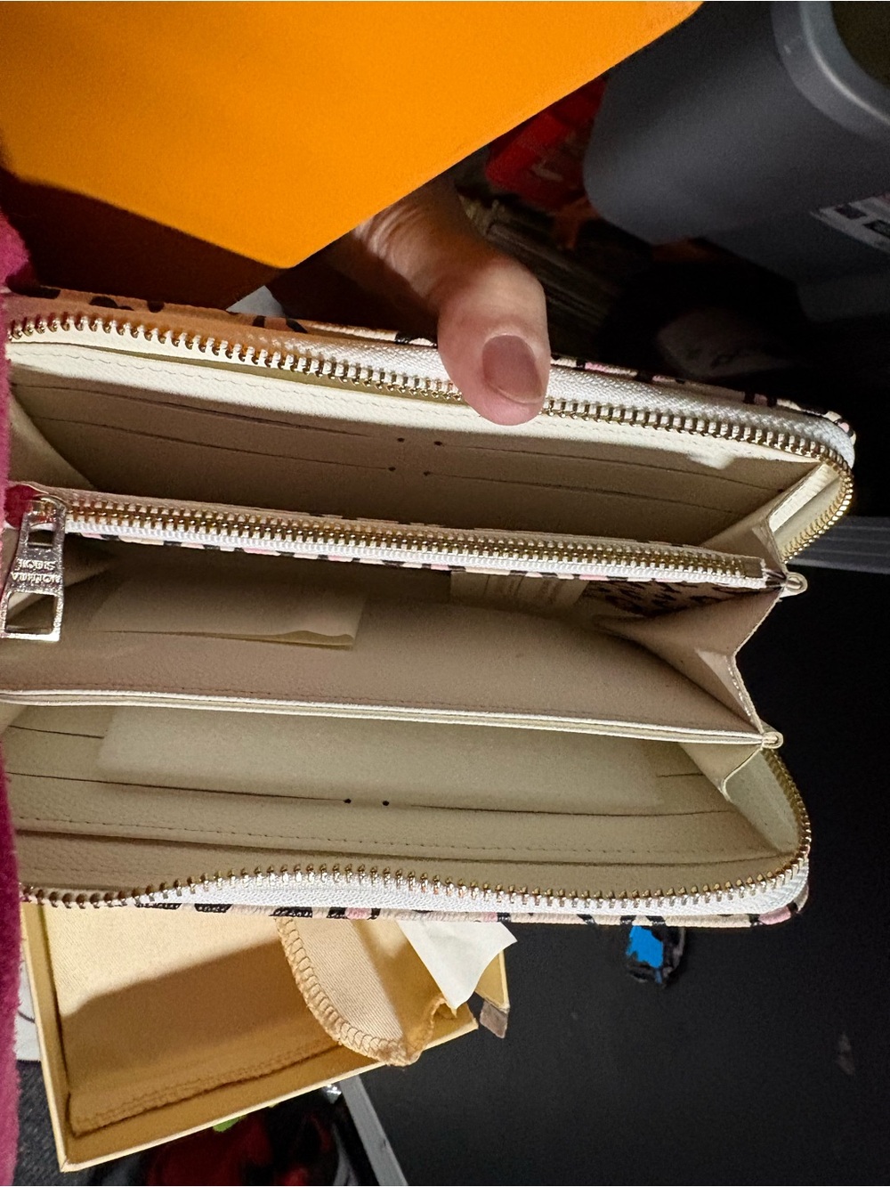 Source Unknown Cream and Pink stripes Zip-Around Wallet